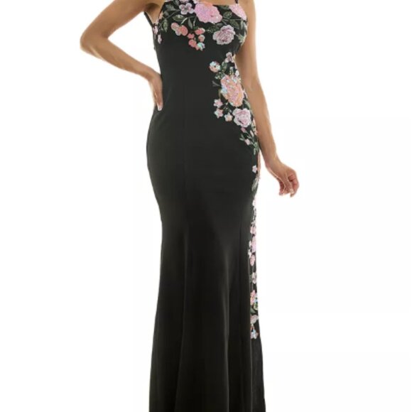 NWT  Black with sequined blooms Grown --Lace-up back-junior 7-304 - Picture 1 of 9